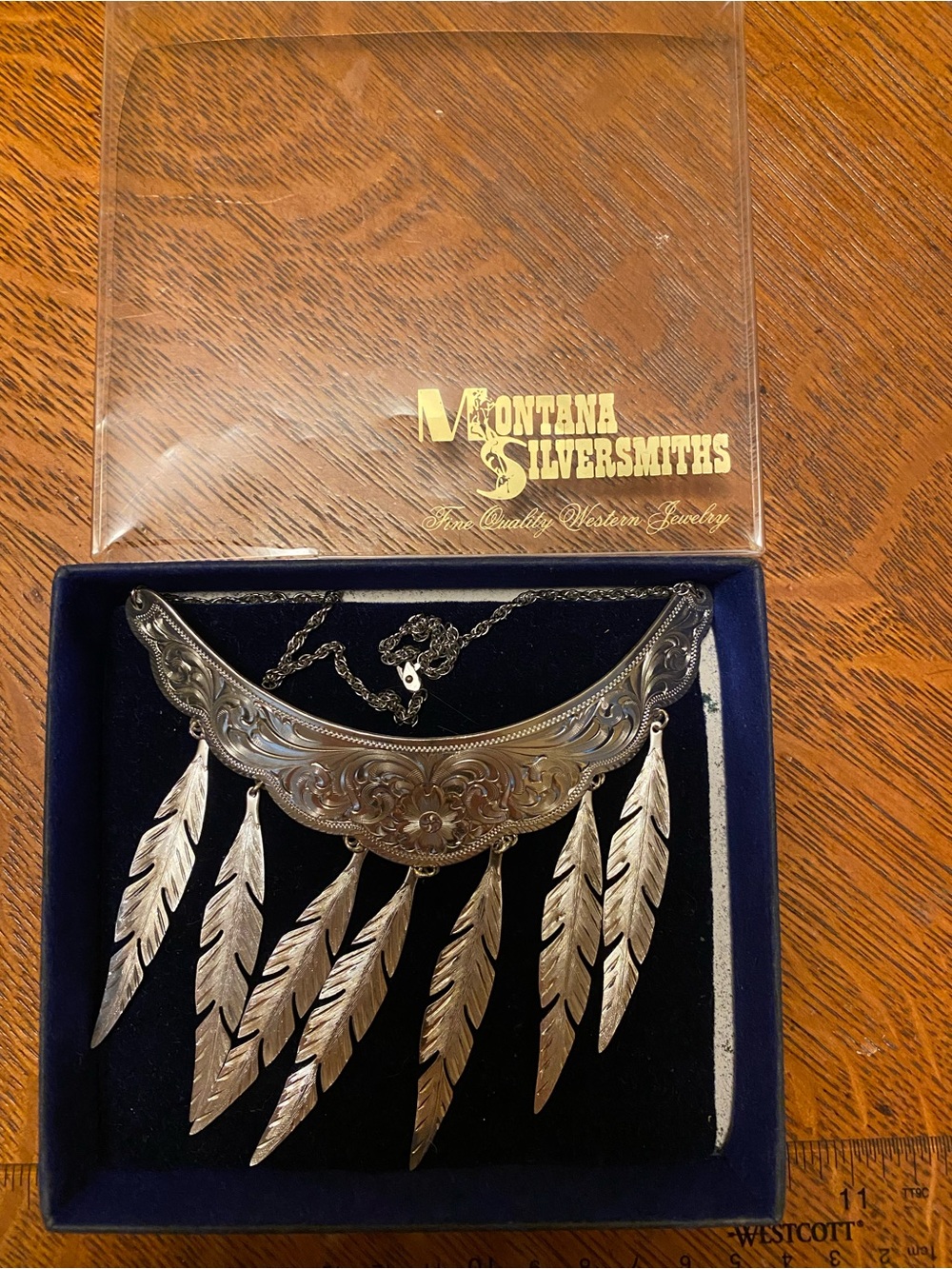 Montana Silversmiths Silver-Plated Engraved Feather Bib Necklace
